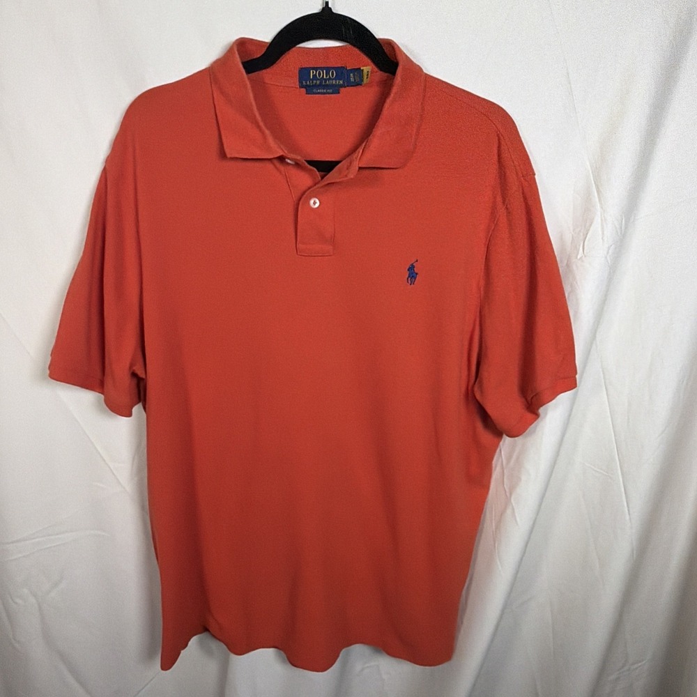 Polo Ralph Lauren Classic Fit Polo Shirt Orange Royal Blue Pony‎